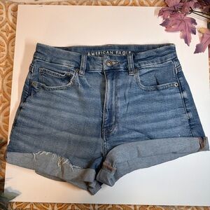 American Eagle Women's Highest Rise Mom Waistband Shorts blue Denim Size 6
